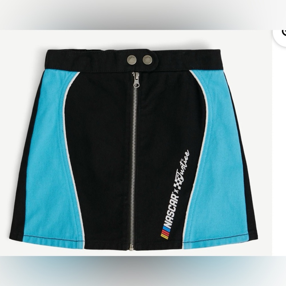 NWT Justice x NASCAR Girls Zip Front Skort Size M 10 Blue Black Racing